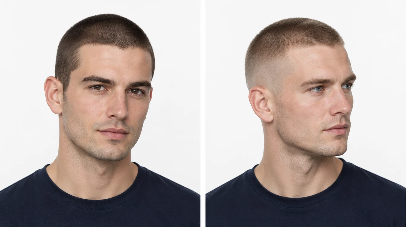 Buzz Cut: dwa wygenerowane przykłady męskiej fryzury